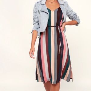 Erina Mauve Multi Stripe Belted Midi Slip Dress. Excellent condition